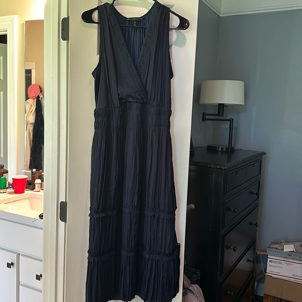 White House black market navy silk dress